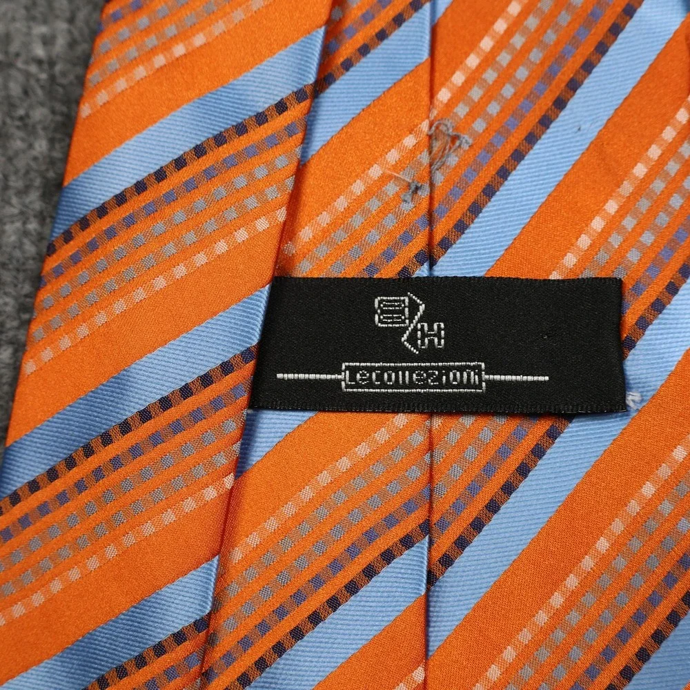 EKH Lerougeonii Tie Mens Orange Blue Striped Designed‎ In Italy Necktie